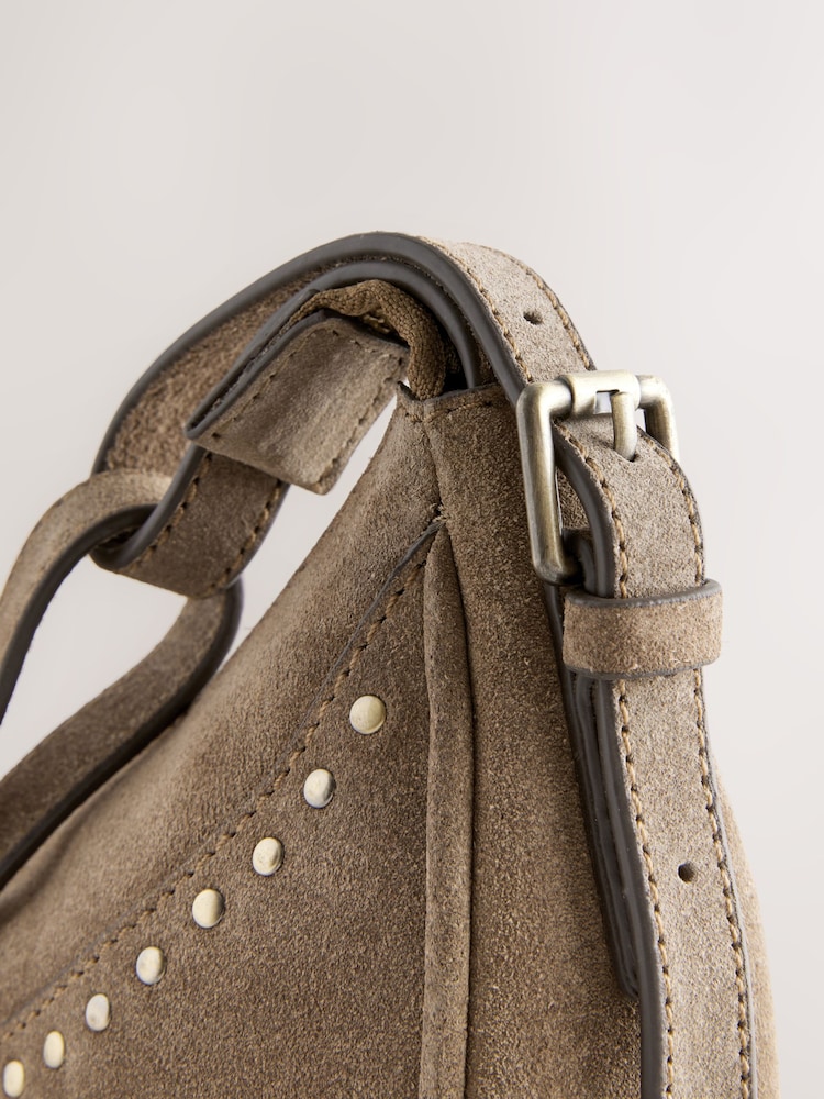 Sand Suede Stud Sling Boho Bag - Image 9 of 12