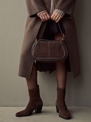 Chocolate Brown Leather Curve Cross-Body Bag - Image 3 of 10