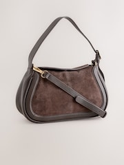 Chocolate Brown Leather Curve Cross-Body Bag - Image 4 of 10