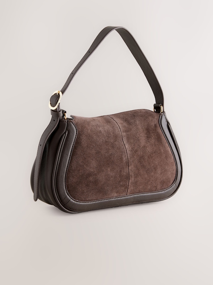 Chocolate Brown Leather Curve Cross-Body Bag - Image 5 of 10
