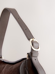 Chocolate Brown Leather Curve Cross-Body Bag - Image 6 of 10