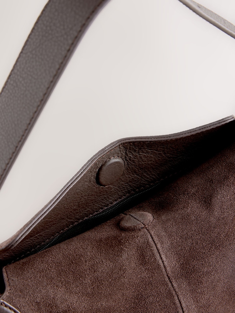 Chocolate Brown Leather Curve Cross-Body Bag - Image 7 of 10