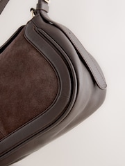 Chocolate Brown Leather Curve Cross-Body Bag - Image 8 of 10