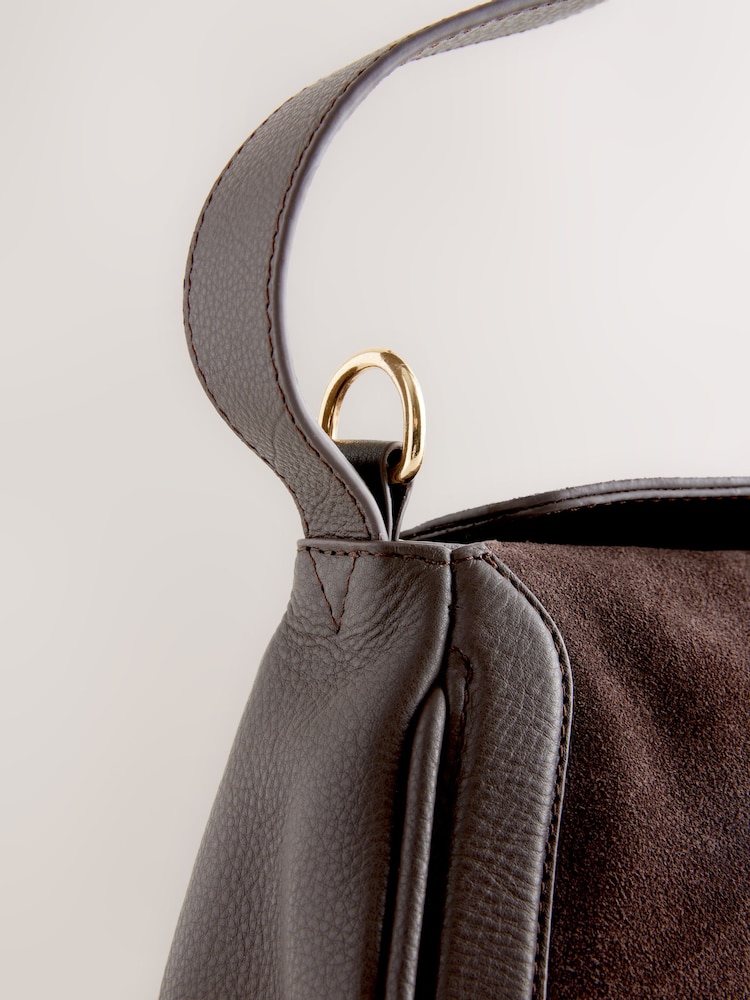 Chocolate Brown Leather Curve Cross-Body Bag - Image 9 of 10