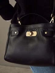 Black Leather Mini Tote Bag - Image 5 of 10
