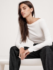 Banana Republic White Luxe Wool-Blend Boat-Neck Top - Image 1 of 4