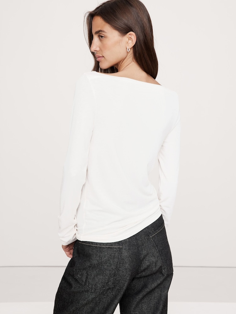 Banana Republic White Luxe Wool-Blend Boat-Neck Top - Image 2 of 4