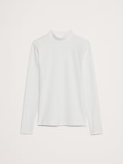 Banana Republic White Refined Mock-Neck Long Sleeve T-Shirt - Image 1 of 4
