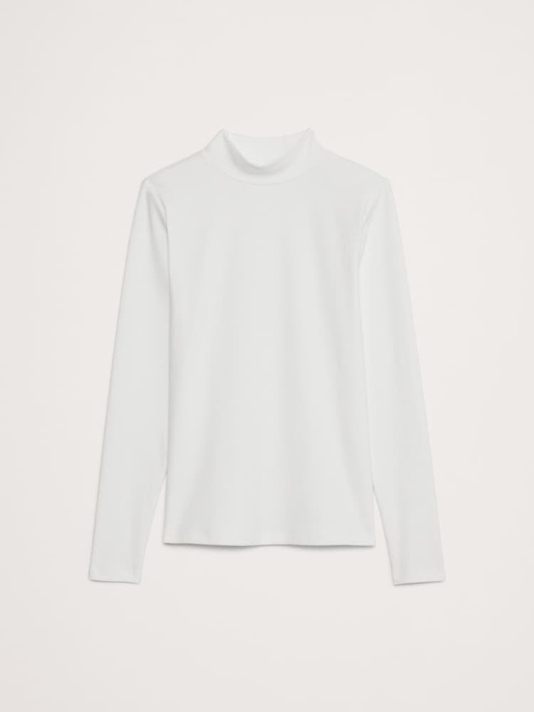 Banana Republic White Refined Mock-Neck Long Sleeve T-Shirt - Image 1 of 4