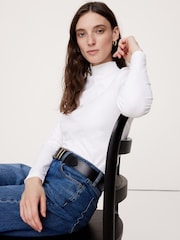 Banana Republic White Refined Mock-Neck Long Sleeve T-Shirt - Image 2 of 4