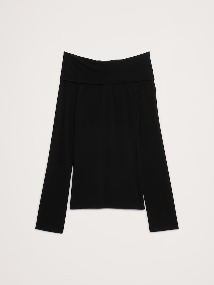 Banana Republic Black Luxe Wool-Blend Off Shoulder Top - Image 2 of 2