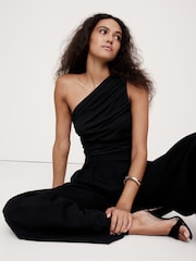 Banana Republic Black Cotton-Tencela One-Shoulder Top - Image 3 of 4