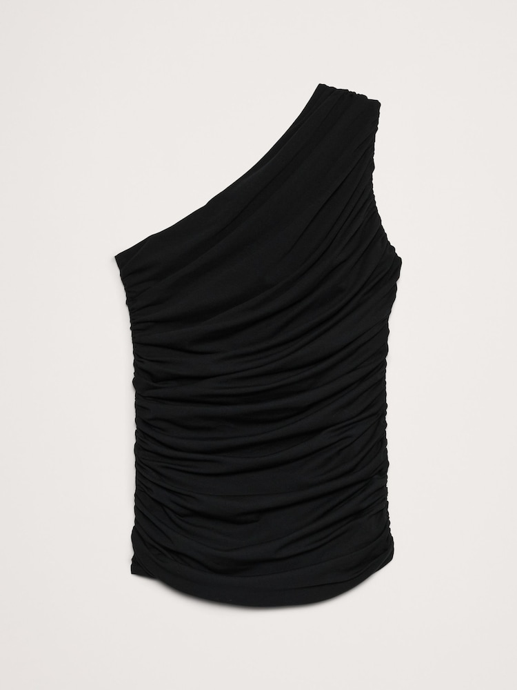 Banana Republic Black Cotton-Tencela One-Shoulder Top - Image 4 of 4