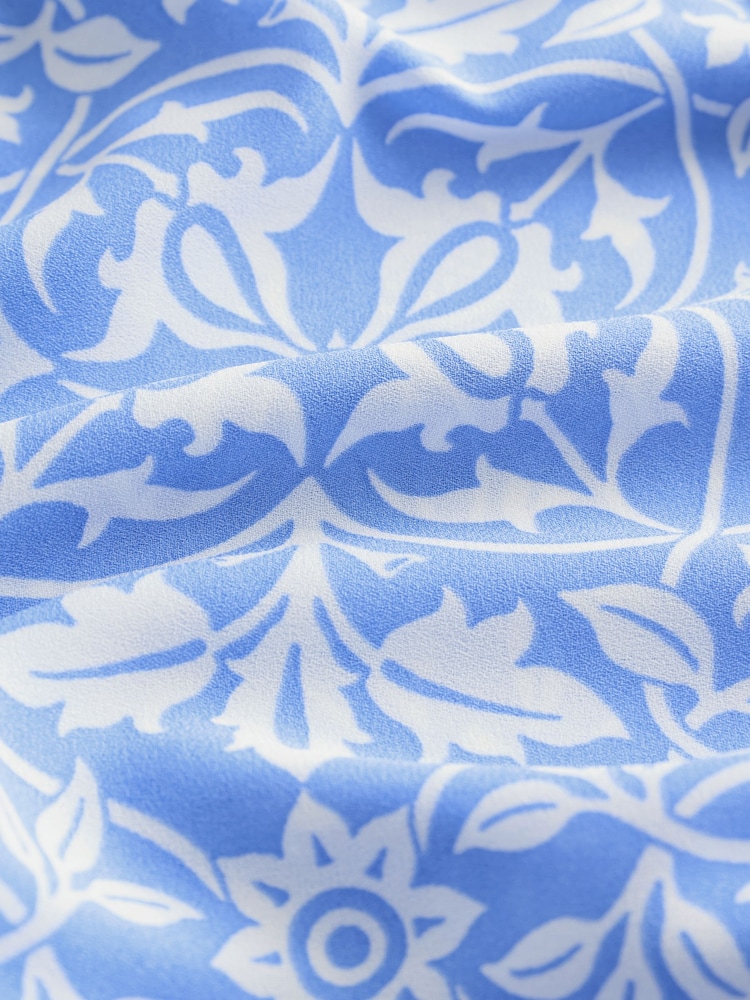 William Morris Blue/White Floral Print - Sukienka koszulowa mini z długim rękawem i wiązaniem w talii - Image 6 of 7