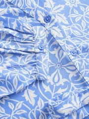 William Morris Blue/White Floral Print Tie Waist Long Sleeve Mini Shirt Dress - Image 7 of 7
