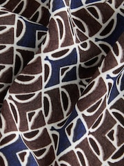 Navy/Brown Geo Print Relaxed Fit Short Sleeve Overhead V-Neck Blouse - Image 6 of 7
