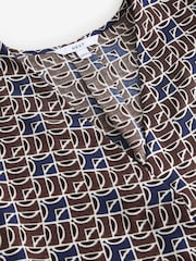 Navy/Brown Geo Print Relaxed Fit Short Sleeve Overhead V-Neck Blouse - Image 7 of 7