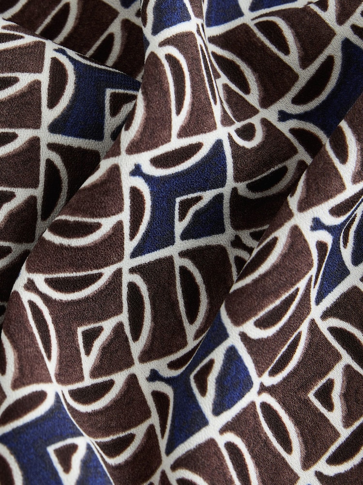 Navy/Brown Geo Print Relaxed Fit Short Sleeve Overhead V-Neck Blouse - Image 8 of 8