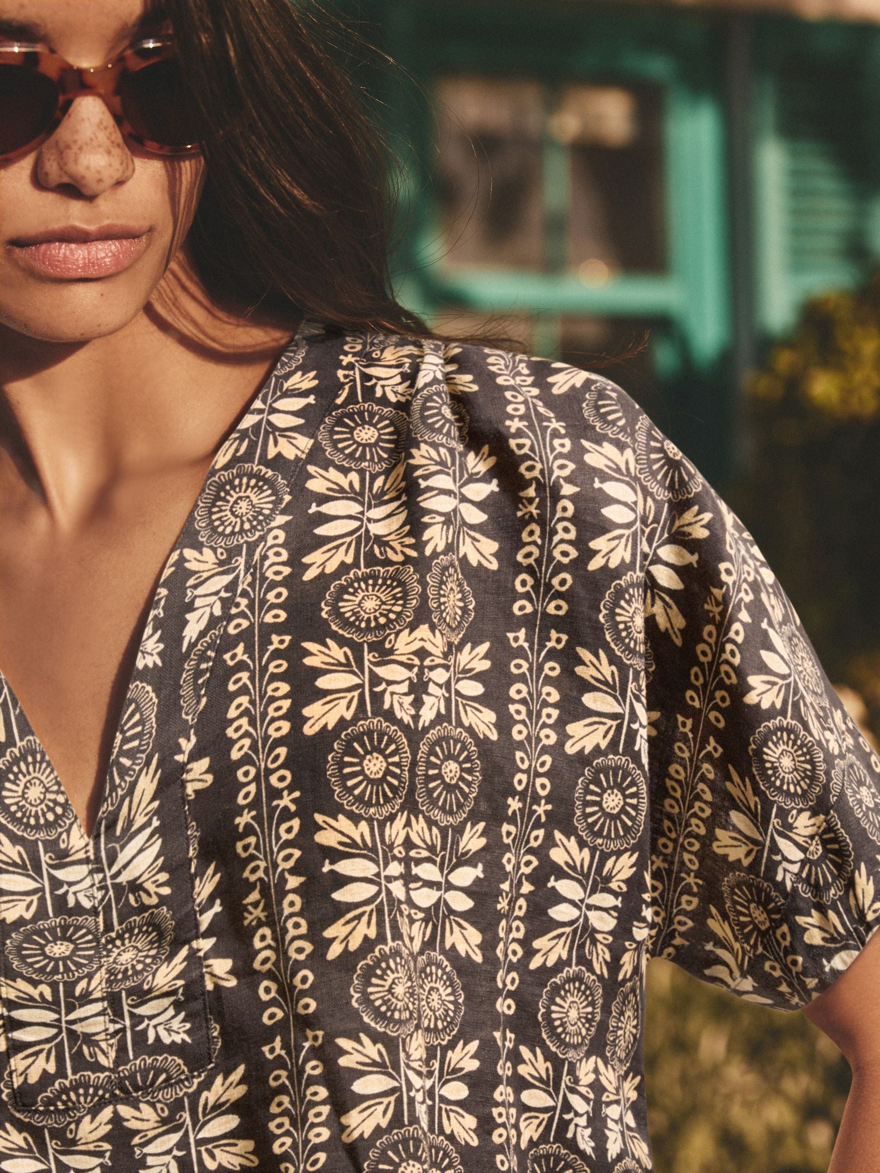 Buy Abstract Print Short Sleeve Overhead 100% Linen Top from Next