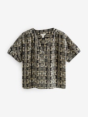 Abstract Print Short Sleeve Overhead 100% Linen Top - Image 5 of 7