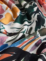 Green/Multicoloured Palm Print Boho Tie Waist Long Sleeve Mini Shirt Dress - Image 8 of 8