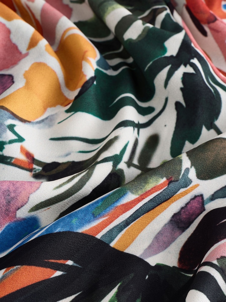 Green/Multicoloured Palm Print Boho Tie Waist Long Sleeve Mini Shirt Dress - Image 8 of 8