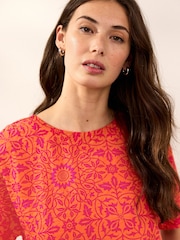 Morris & Co. St James Orange/Pink Print Bubble Hem Boxy T-Shirt - Image 4 of 8