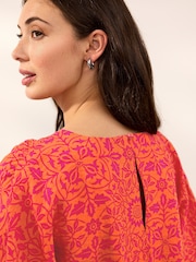 Morris & Co. St James Orange/Pink Print Bubble Hem Boxy T-Shirt - Image 5 of 8