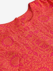 Morris & Co. St James Orange/Pink Print Bubble Hem Boxy T-Shirt - Image 8 of 8