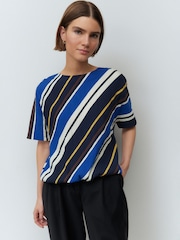 Blue Diagonal Stripe Bubble Hem Boxy T-Shirt - Image 1 of 8