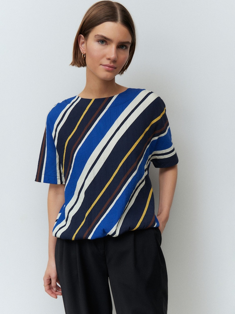 Blue Diagonal Stripe Bubble Hem Boxy T-Shirt - Image 1 of 8