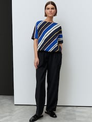 Blue Diagonal Stripe Bubble Hem Boxy T-Shirt - Image 2 of 8