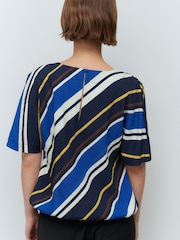 Blue Diagonal Stripe Bubble Hem Boxy T-Shirt - Image 3 of 8