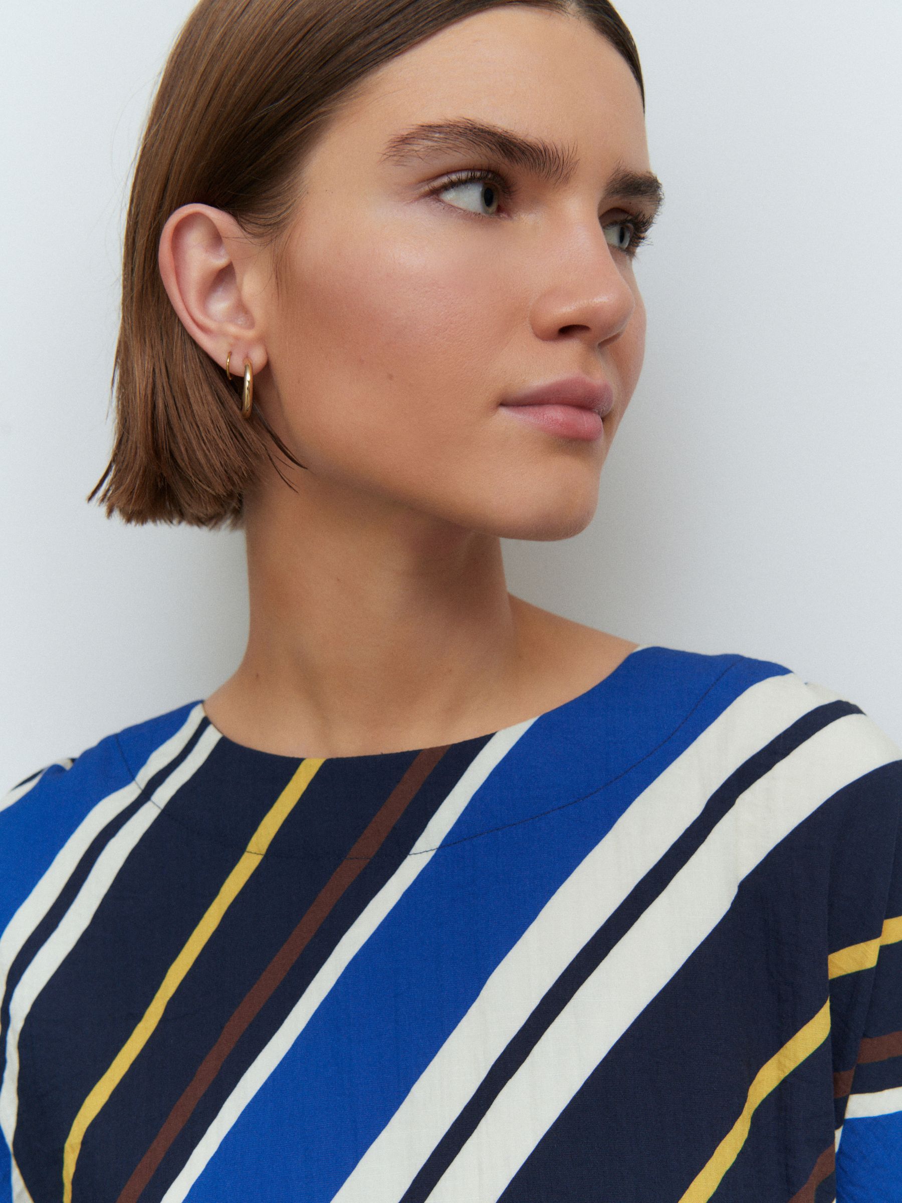 Buy Blue Diagonal Stripe Bubble Hem Boxy T-Shirt from Next Romania