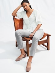 White Puff Short Sleeve Doublecloth 100% Cotton Blouse - Image 2 of 8