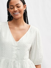 White Puff Short Sleeve Doublecloth 100% Cotton Blouse - Image 4 of 8