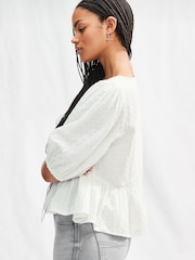 White Puff Short Sleeve Doublecloth 100% Cotton Blouse - Image 5 of 8