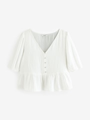 White Puff Short Sleeve Doublecloth 100% Cotton Blouse - Image 6 of 8