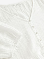 White Puff Short Sleeve Doublecloth 100% Cotton Blouse - Image 7 of 8
