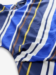Navy Blue Stripe Short Sleeve Drape Detail Midi Dress - Image 2 of 3