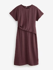 Burgundy Red Short Sleeve Drape Detail Midi Dress - Image 5 of 8