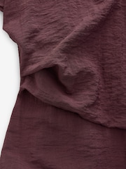 Burgundy Red Short Sleeve Drape Detail Midi Dress - Image 7 of 8