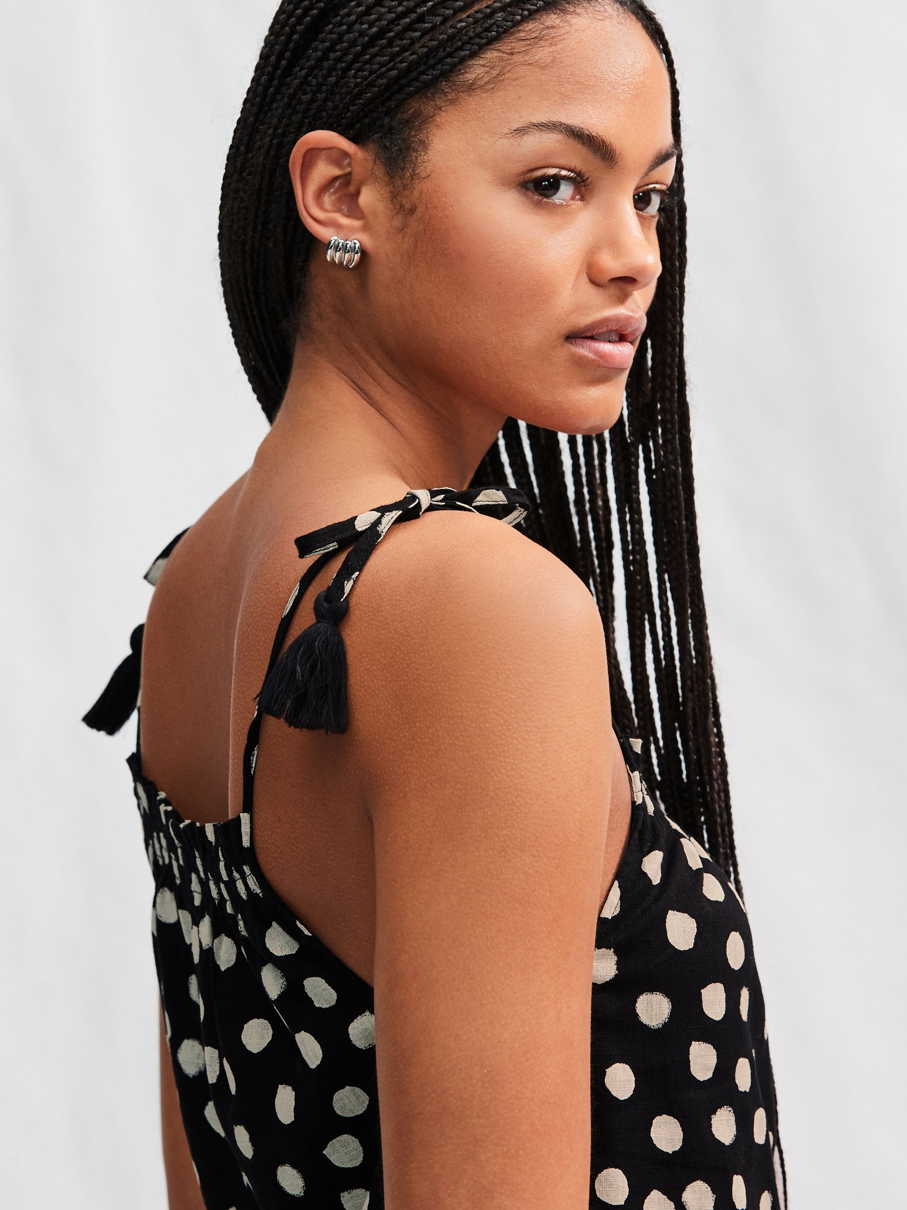 Buy Black and White Spot Strappy Drop Waist Tiered Maxi Buy Black and White Spot Strappy Drop Waist Tiered Maxi