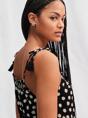 Black and White Spot Strappy Drop Waist Tiered Maxi Dress - Image 4 of 7