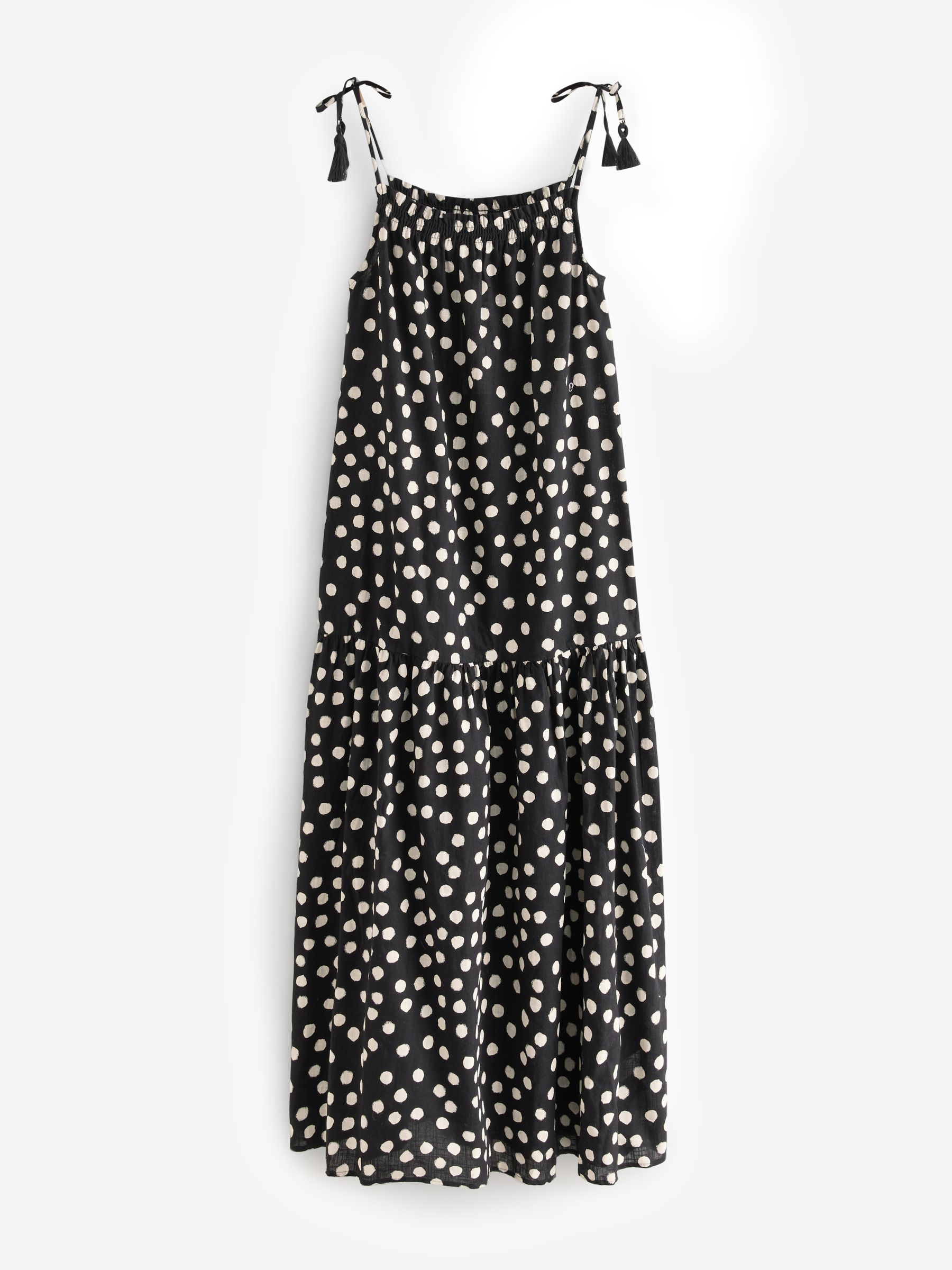 Buy Black and White Spot Strappy Drop Waist Tiered Maxi