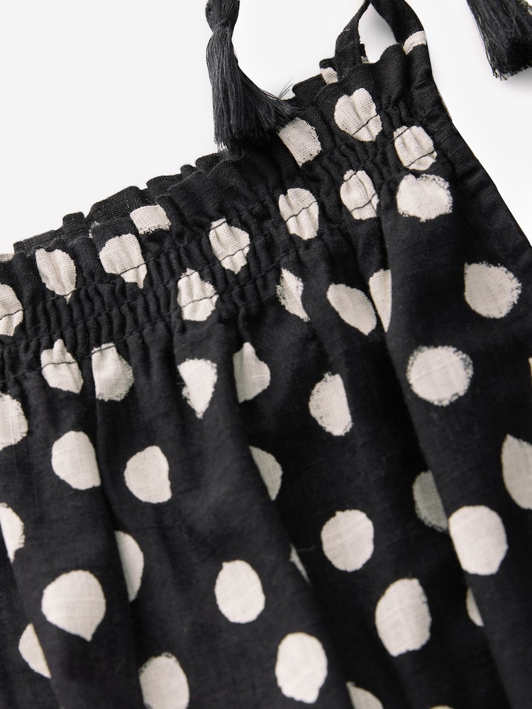 Black and White Spot Strappy Drop Waist Tiered Maxi Dress - Image 6 of 7