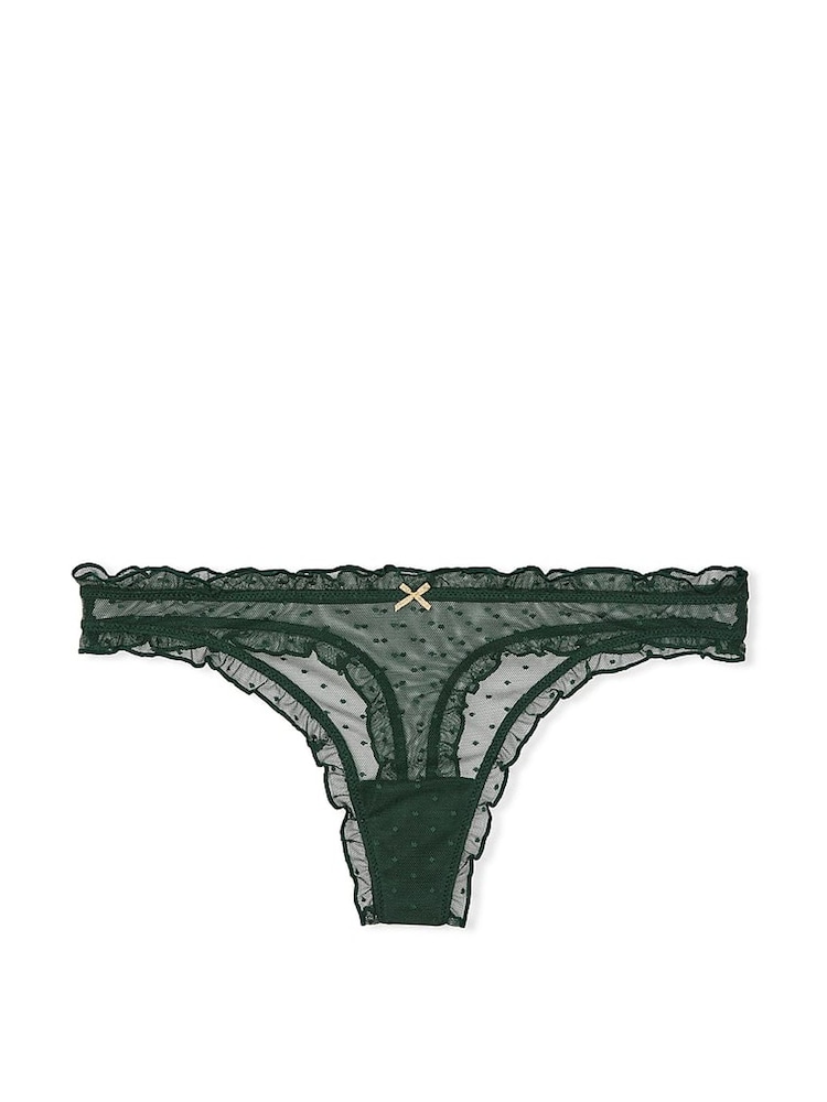 Victoria's Secret Botanical Green Thong Dot Mesh Ruffled Knickers - Image 3 of 3