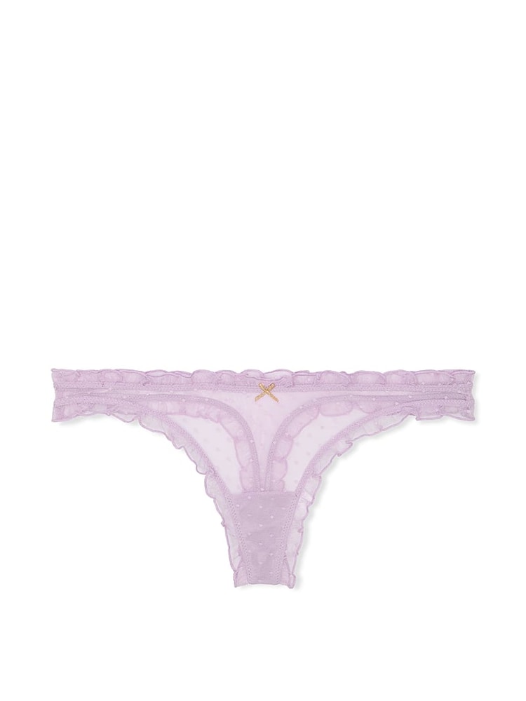 Victoria's Secret Hope Purple Thong Dot Mesh Ruffled Knickers - Image 3 of 3