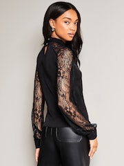 Lipsy Black lace Long Sleeve Keyhole Blouse - Image 2 of 4