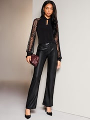 Lipsy Black lace Long Sleeve Keyhole Blouse - Image 3 of 4